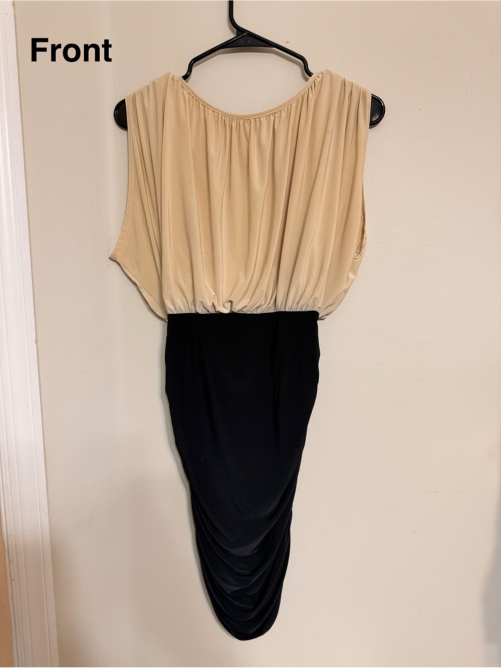 Body Central Two-Tone Backless Dress in Beige and Black